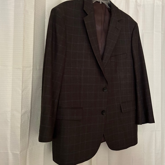 Pronto Uomu Platinum Brown Plaid 2 Button Sport Coat Blazer, Size 44R - Picture 5 of 11